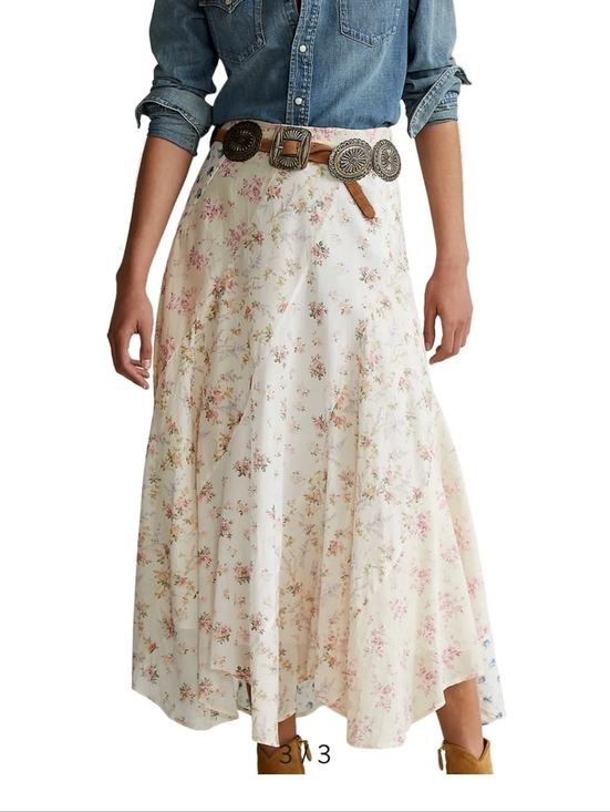 Polo Ralph Lauren Dresses & Skirts - Polo Ralph Lauren Patchwork Quilt Floral Cream Maxi Skirt with Soft Pink Print